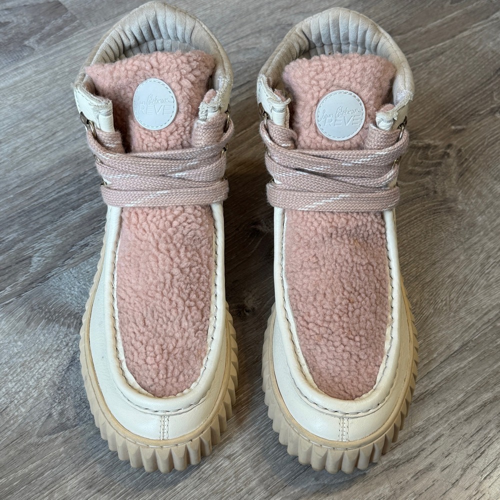 Sam Edelman REVE Fay Leather Faux Fur Platform Hiker Sneaker Boots Pink 7.5M